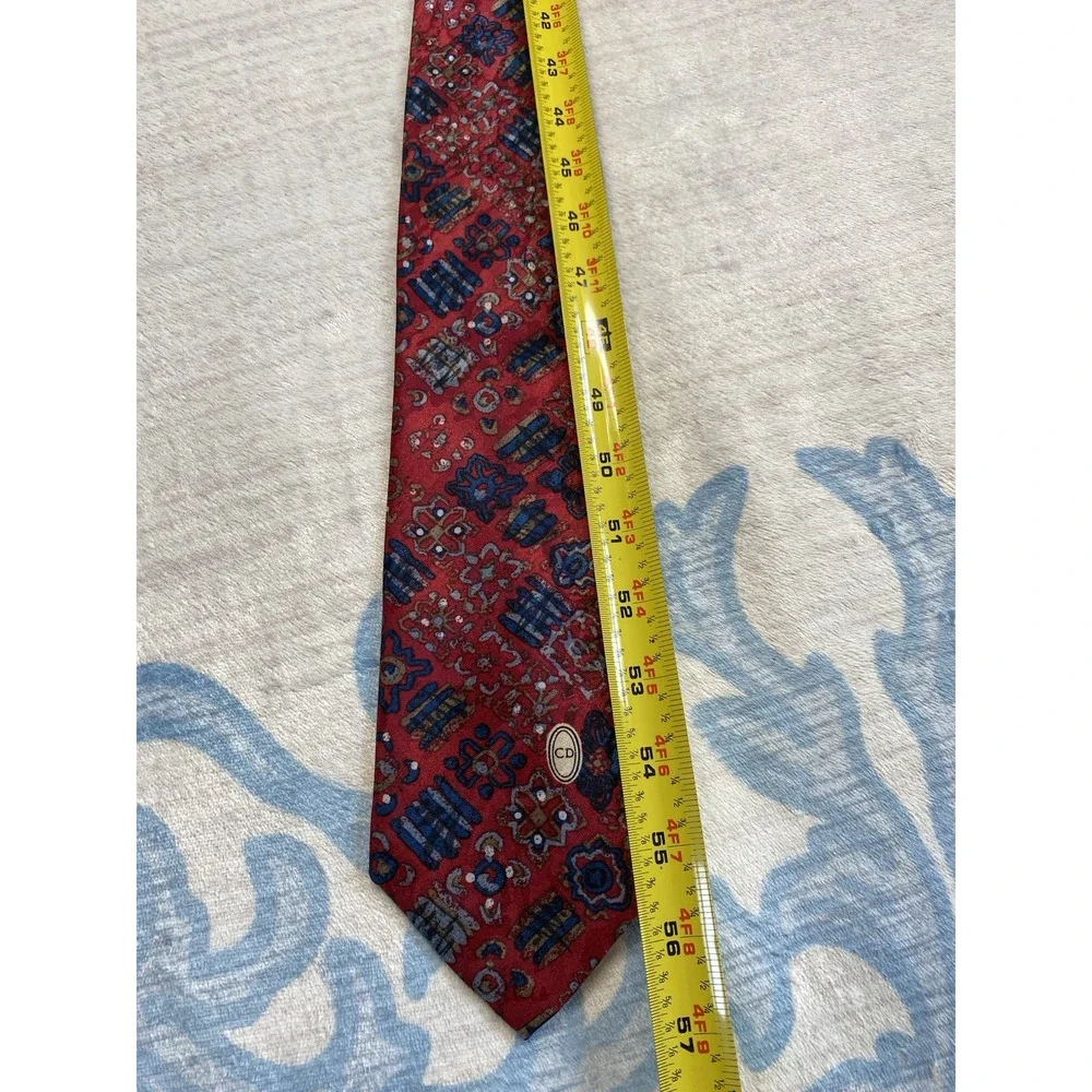 Christian Dior Monsieur Neck Tie Red & Blue Geometric 3.5”W x 57”L USA Made